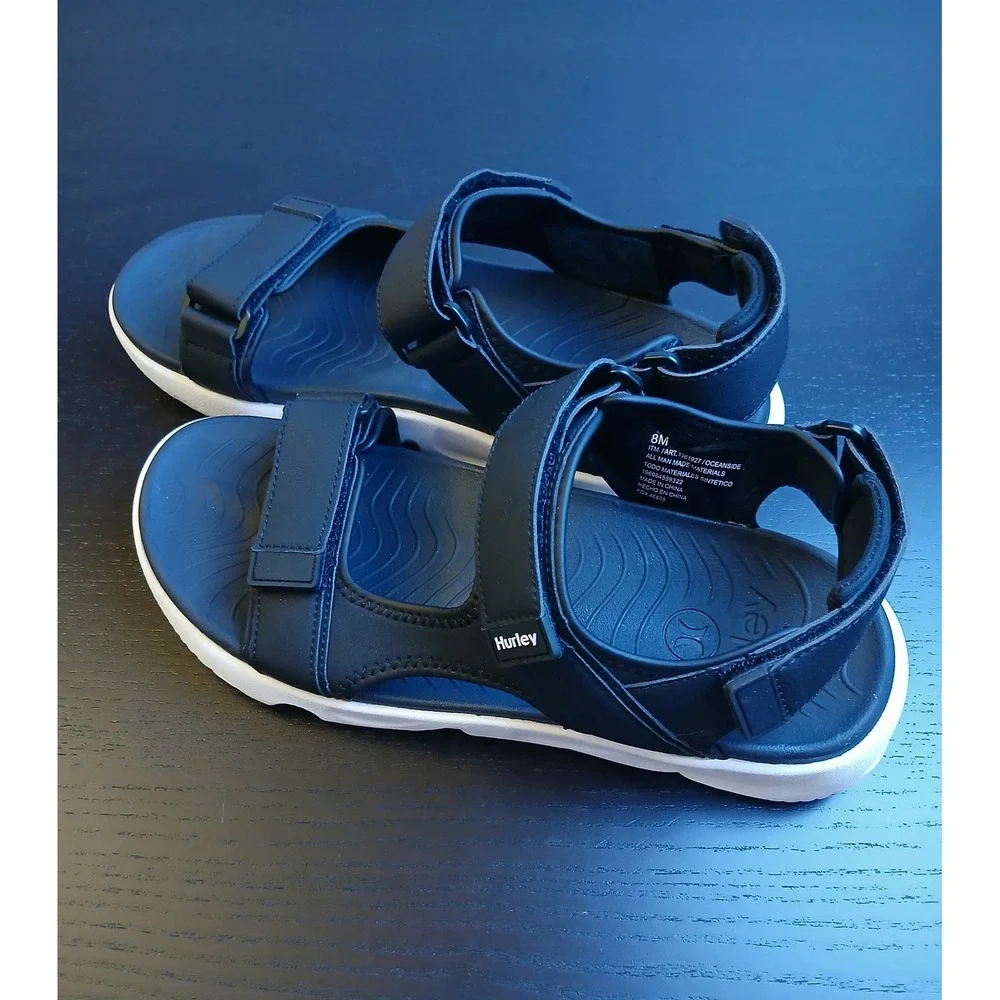 Hurley Oceanside Mens Sport Sandals Black White Strappy Hook and Loop 1961927 9M
